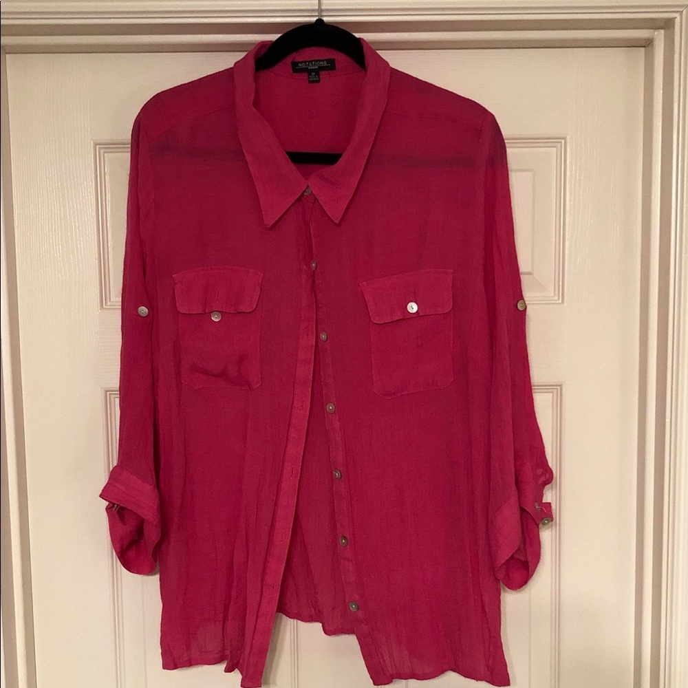 Notations Fuchsia Button-Down Blouse